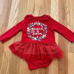 Cat & Jack Red Baby skirted dress Onesie with Peace and love Design